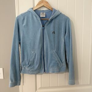 Vintage Adidas Velour Blue Track Jacket Short Women’s Size Medium Y2K